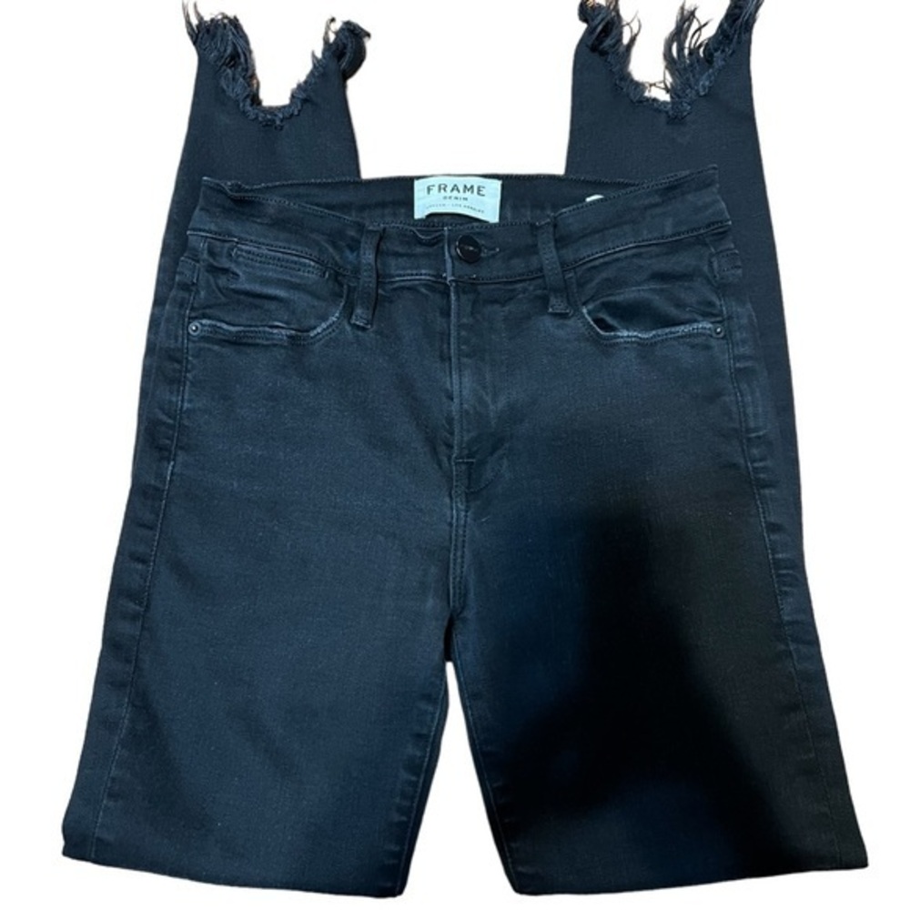 Frame Black Demin Jeans le High Skinny Raw Hem Size 25